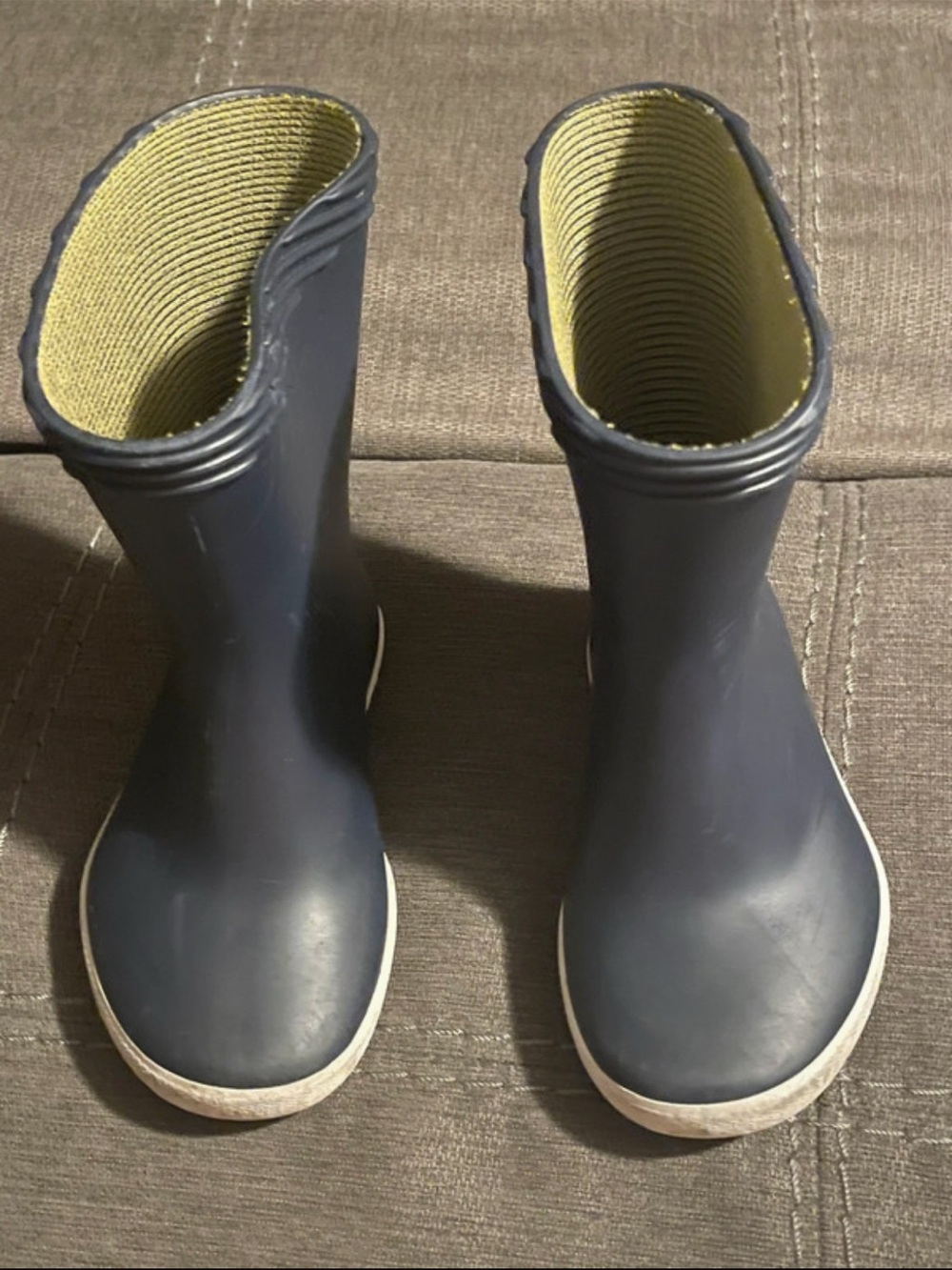 Tretorn Navy Rubber Rain Boots with Yellow Interior